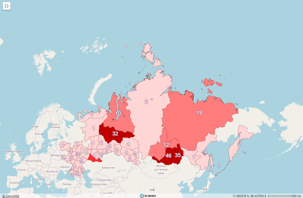 Рис. 7. Карта пожарной обстановки РФ за 9 июня 2025 г. 